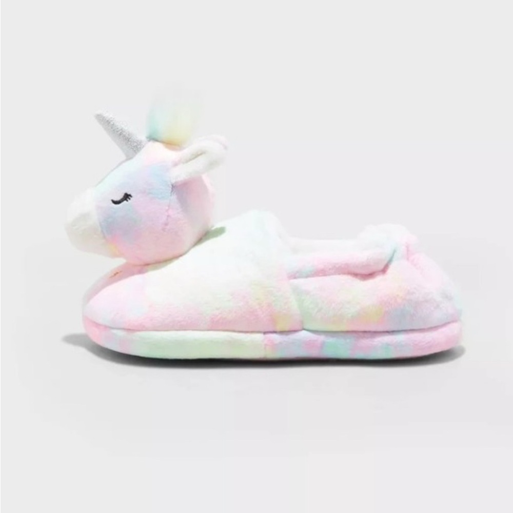 Cat and Jack Girls Multicolored Plush Magic Unicorn Slippers - Picture 2 of 8